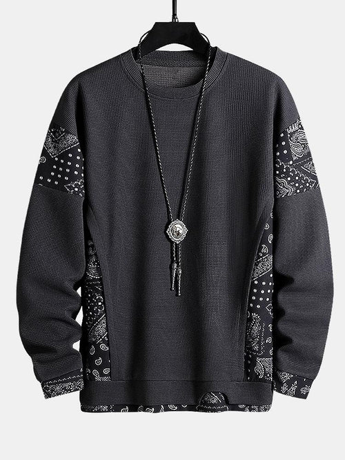Paisley Pattern Waffle Knit Sweatshirt