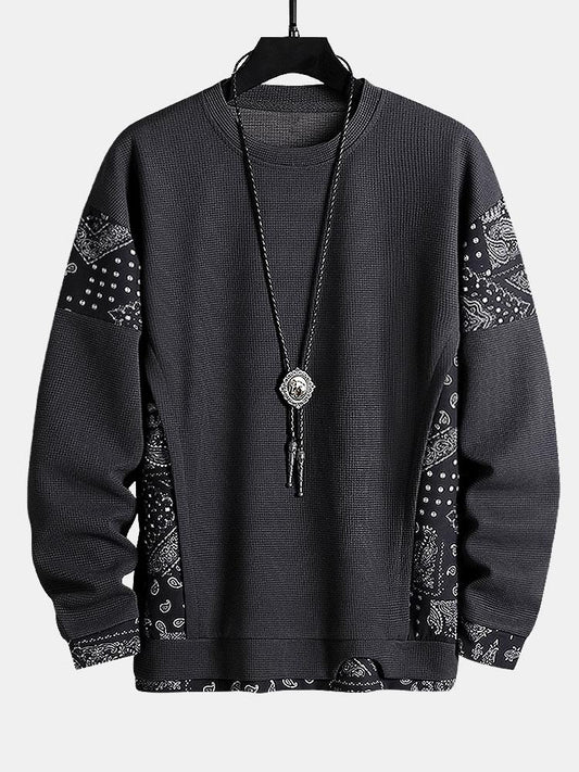 Paisley Pattern Waffle Knit Sweatshirt
