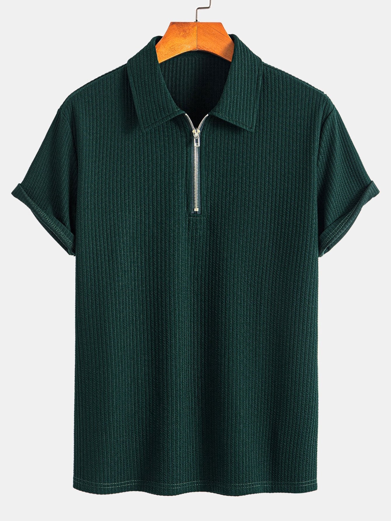 Ribbed Half-Zip Polo with Muscle Fit