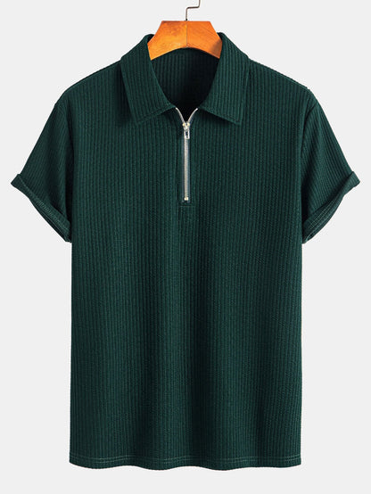 Ribbed Half-Zip Polo with Muscle Fit