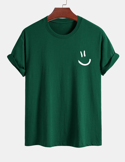 Classic Fit Cotton T-Shirt with Smiley Face Print