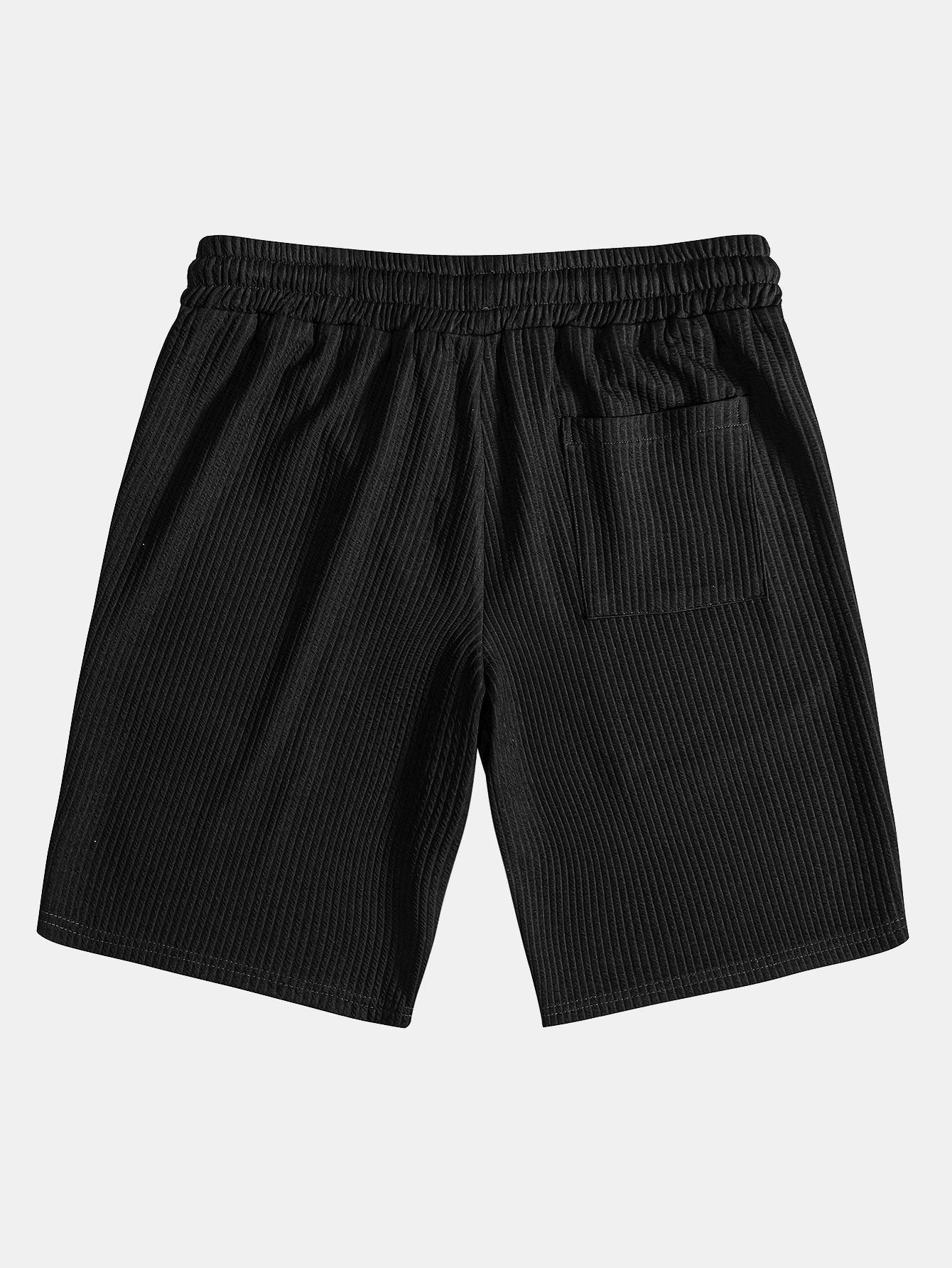 V-Neck Ribbed Polo with Short Sleeves & Drawstring Ribbed Shorts