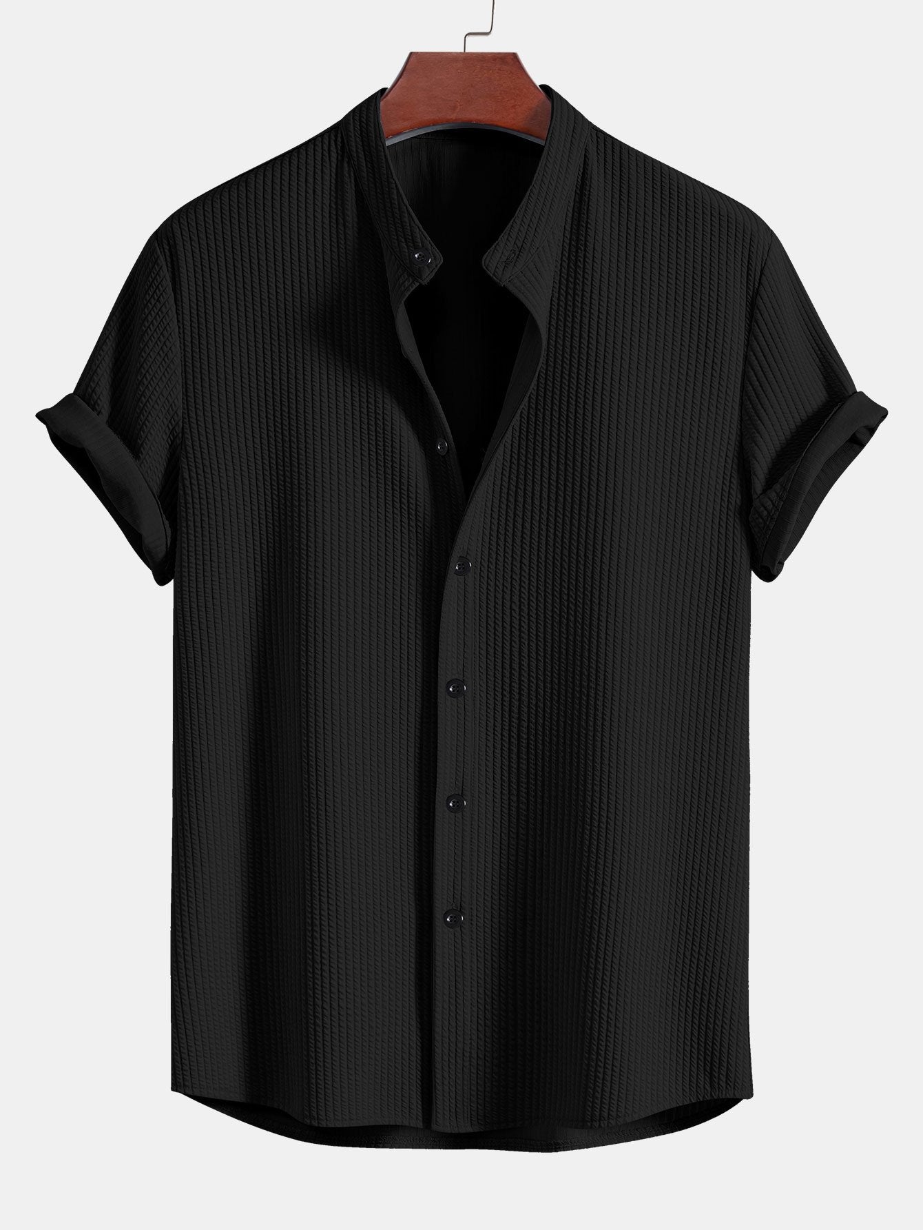 Muscle Fit Ribbed Stand Collar Top & Straight Leg Ribbed Trousers