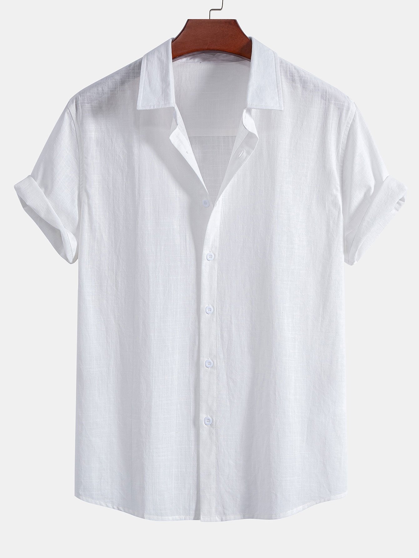 Button-Up Cotton Shirt with Linen Look & Striped Swim Shorts