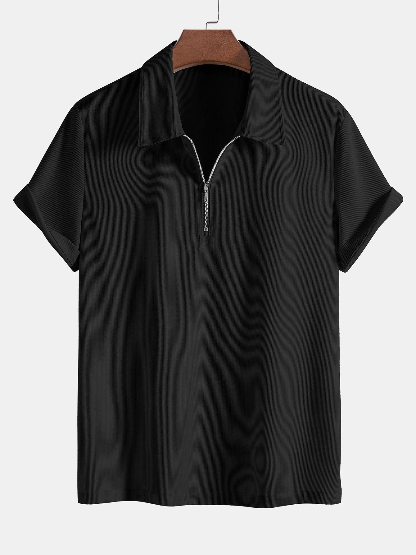Elastic Corduroy Zip-Up Polo