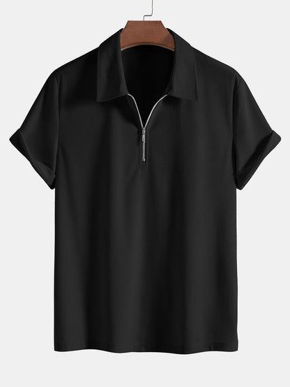 Elastic Corduroy Zip-Up Polo
