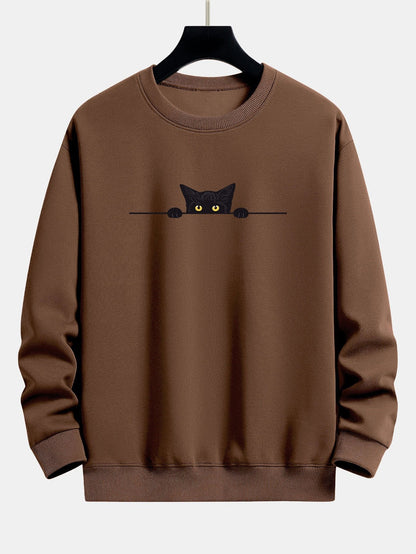 Relaxed Fit Sweatshirt with Black Cat Print