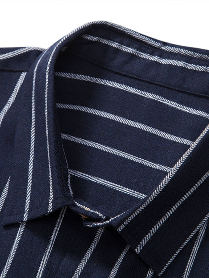 Striped Button-Up Shirt in Cotton Blend with Linen Drawstring Shorts