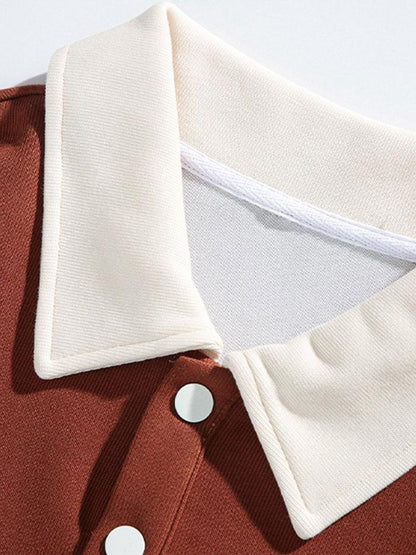 Color Block Patchwork Polo Sweatshirt in Relaxed Fit