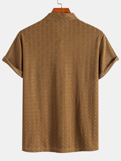 Textured Knit Polo Shirt with Short Sleeves