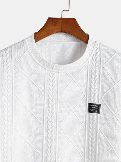 Geometric Jacquard Short Sleeve T-Shirt with Arc Hem & Matching Shorts