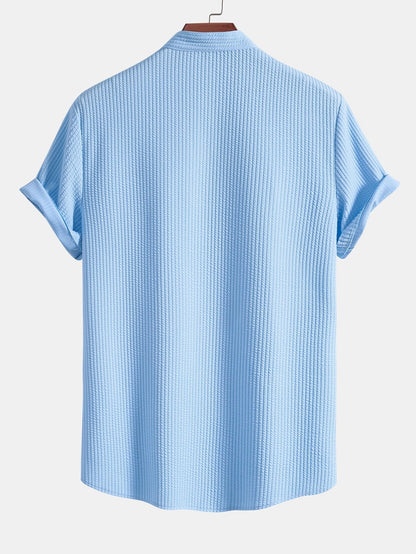 Ribbed Muscle Fit Stand Collar Shirt