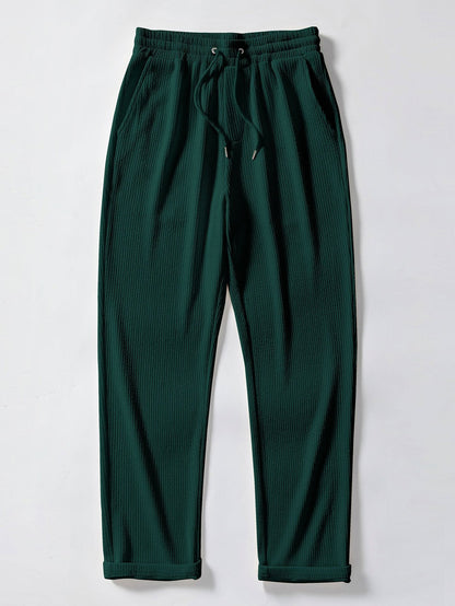 V-Neck Ribbed Polo with Short Sleeves & Straight Leg Ribbed Trousers