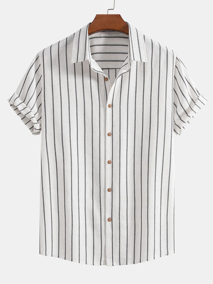Striped Button-Up Shirt in Cotton Blend