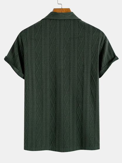 Geometric Rhombus Jacquard Knit Polo with Straight Leg Ribbed Trousers