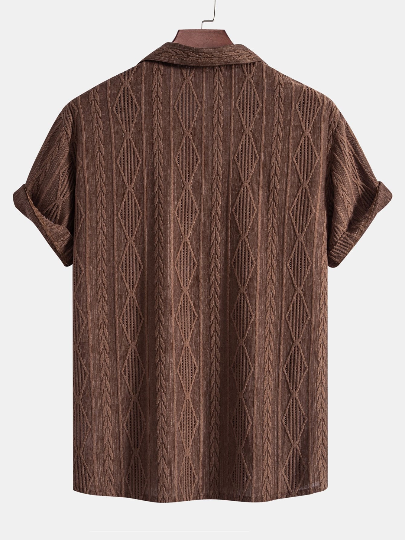 Geometric Jacquard Cuban Collar Shirt with Linen Drawstring Shorts