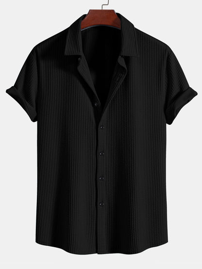 Ribbed Button-Up Shirt and Shorts Set in Muscle Fit