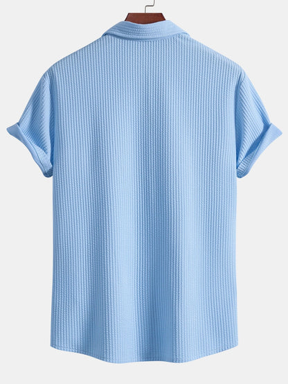 Ribbed Button-Up Shirt and Shorts Set in Muscle Fit