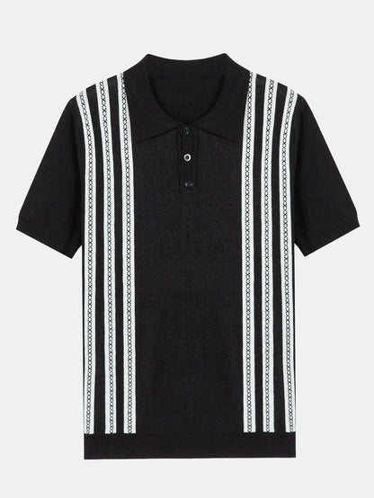 Striped Short-Sleeve Polo Sweater