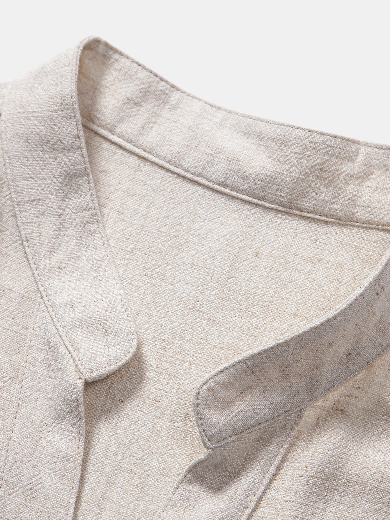 V-Neck Linen-Rayon Blend Top with Straight-Leg Linen Trousers