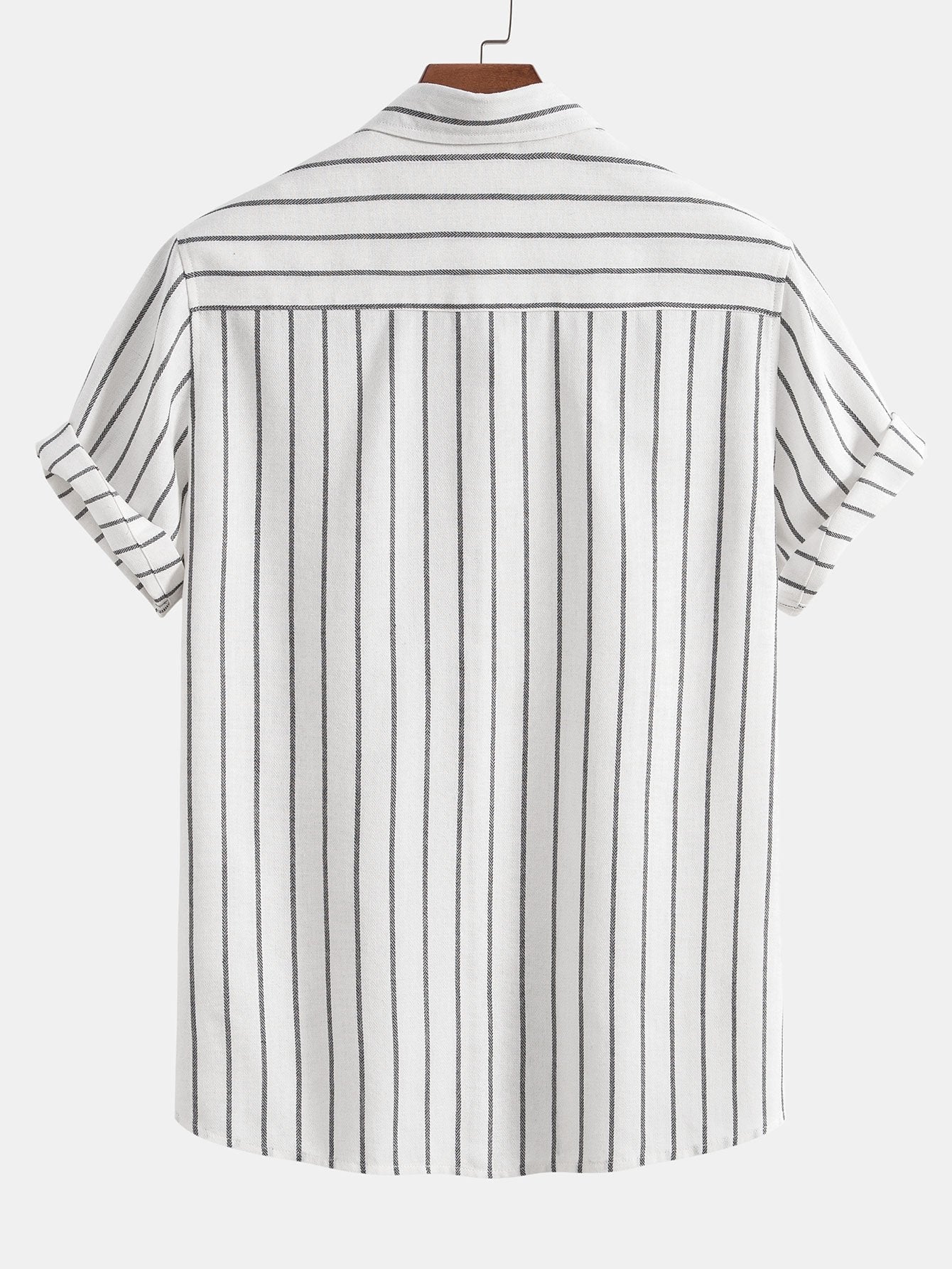 Striped Button-Up Shirt in Cotton Blend with Linen Drawstring Shorts