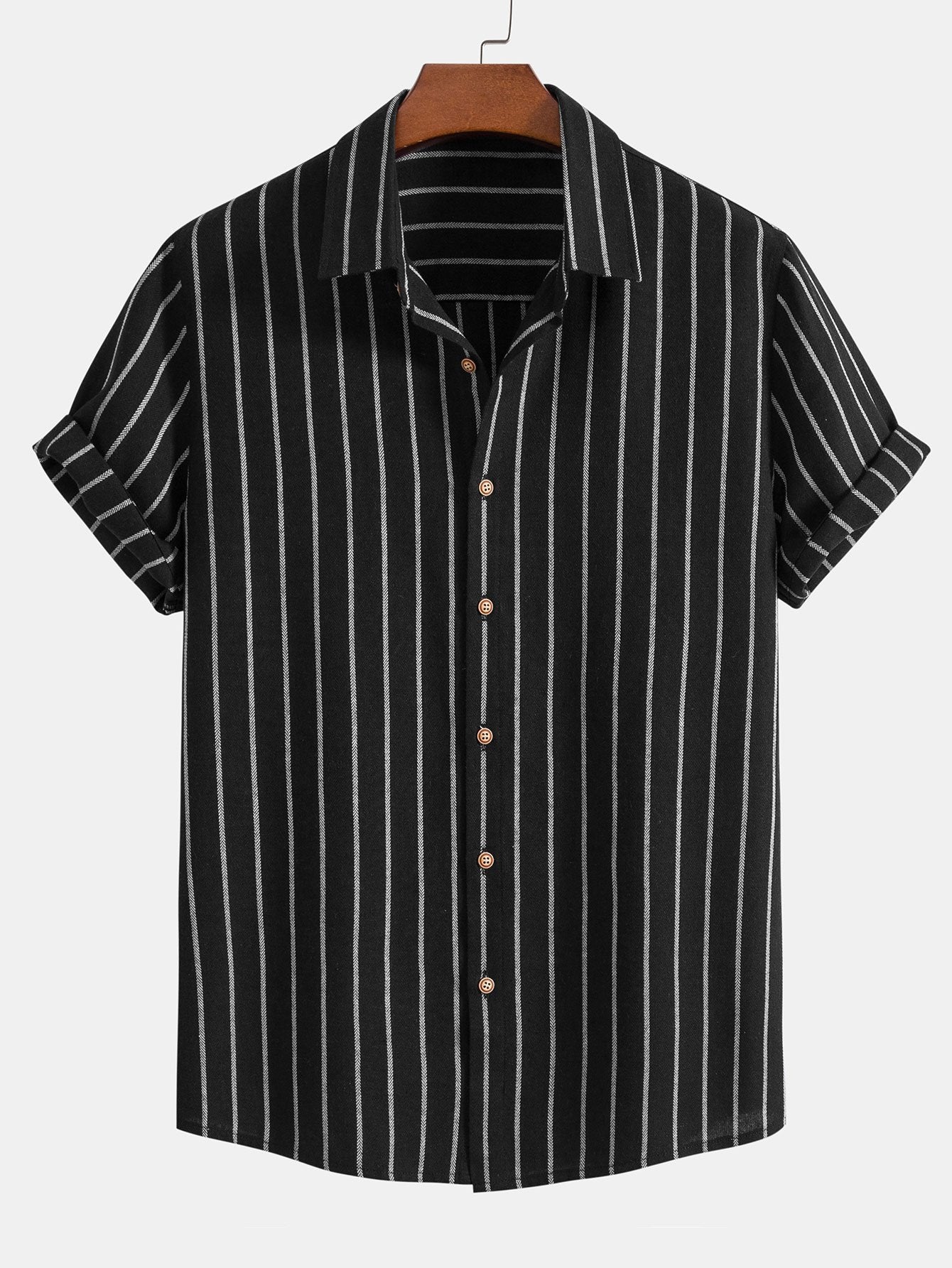 Striped Button-Up Shirt in Cotton Blend with Linen Drawstring Shorts
