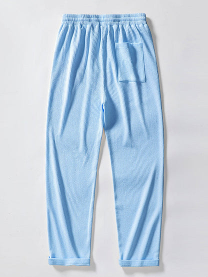 Muscle Fit Ribbed Stand Collar Top & Straight Leg Ribbed Trousers