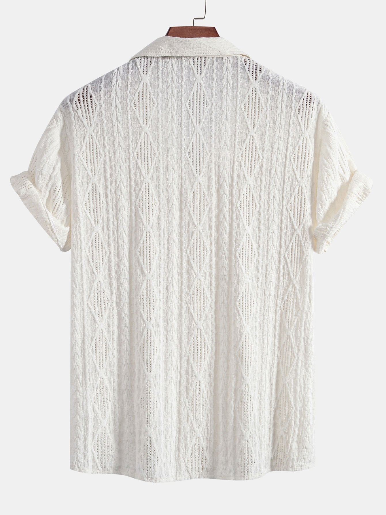Geometric Jacquard Cuban Collar Shirt with Linen Drawstring Shorts