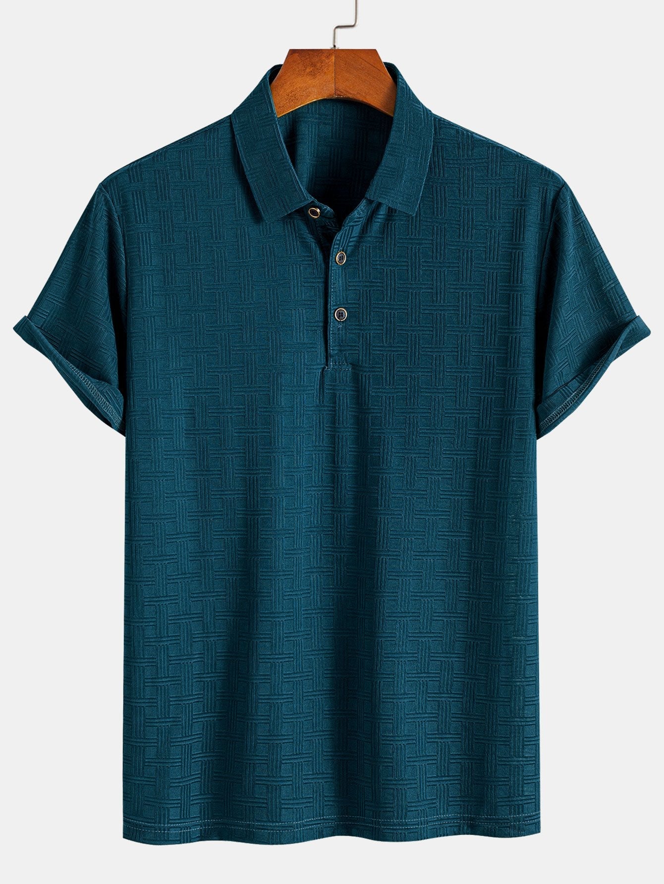Textured Knit Polo Shirt with Short Sleeves