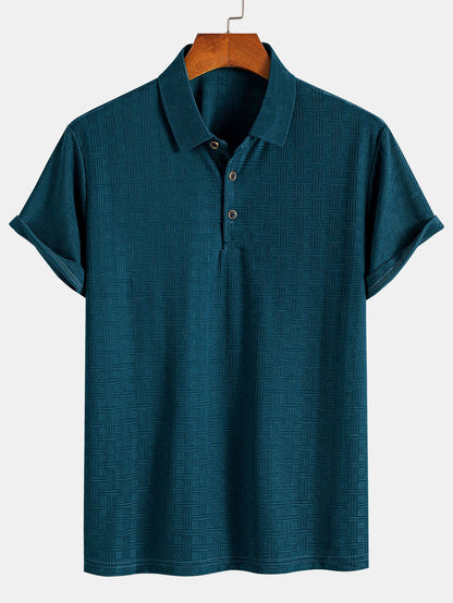 Textured Knit Polo Shirt with Short Sleeves