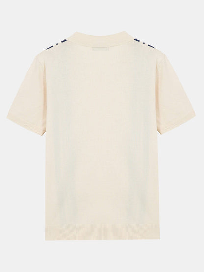 Striped Polo Sweater with Johnny Collar