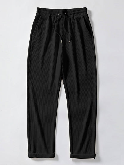 V-Neck Ribbed Polo with Short Sleeves & Straight Leg Ribbed Trousers