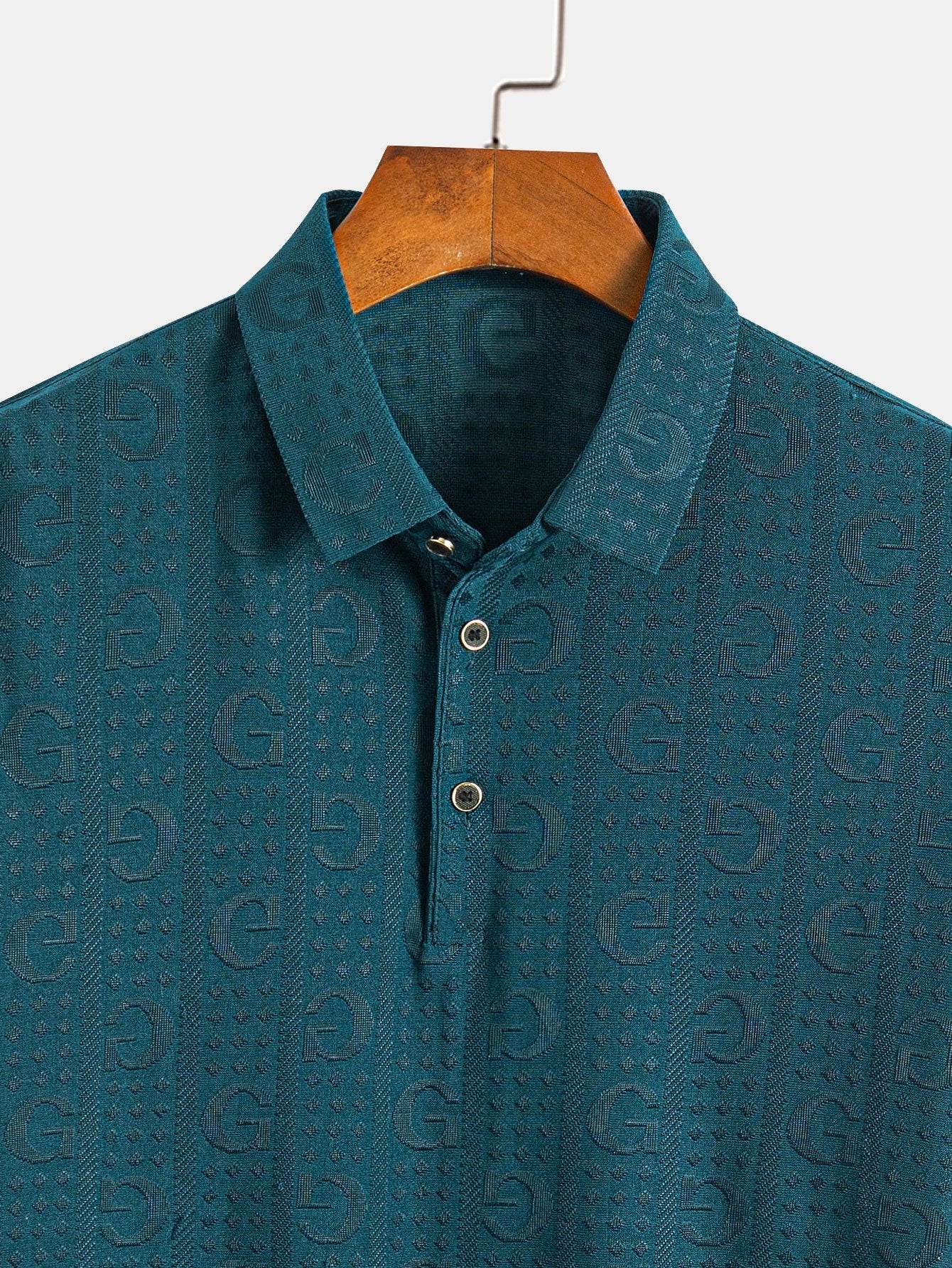 Textured Knit Polo with Short Sleeves and Letter Design