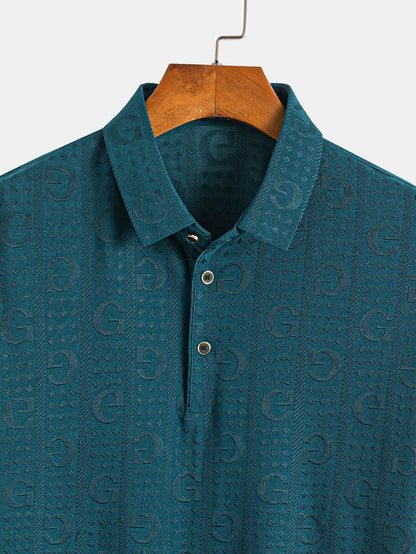 Textured Knit Polo with Short Sleeves and Letter Design
