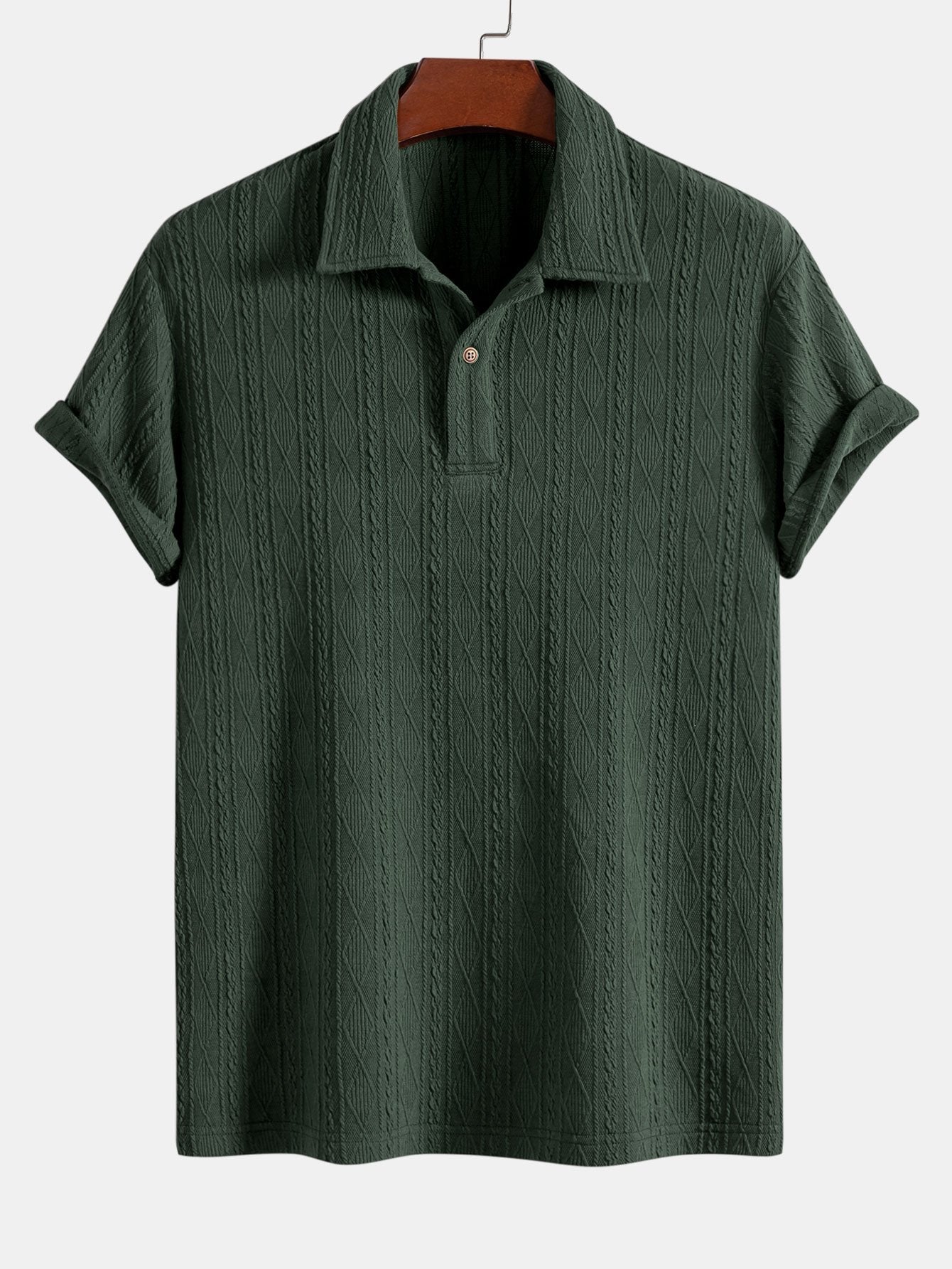 Geometric Jacquard Polo with Knitted Rhombus Design