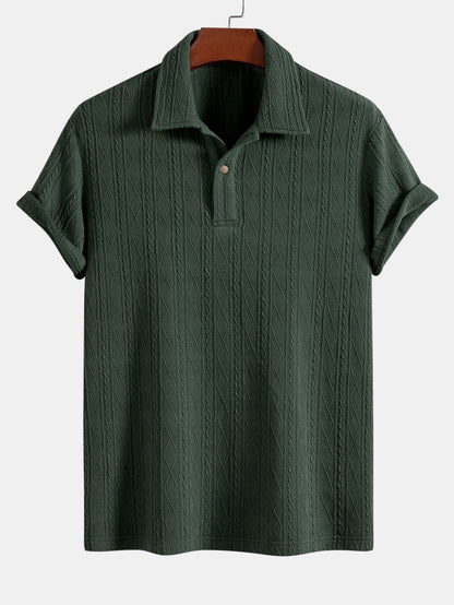 Geometric Jacquard Polo with Knitted Rhombus Design