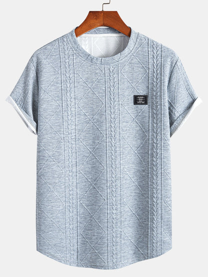 Geometric Jacquard Short Sleeve T-Shirt with Arc Hem & Matching Shorts