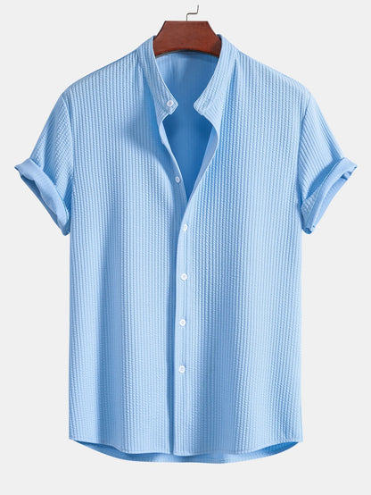 Ribbed Muscle Fit Stand Collar Shirt
