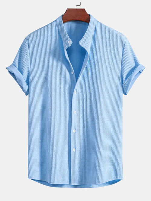 Ribbed Muscle Fit Stand Collar Shirt