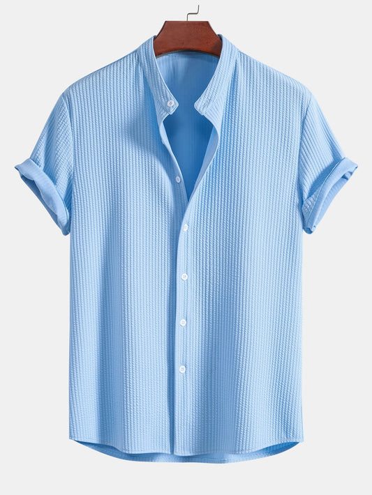Ribbed Muscle Fit Stand Collar Shirt