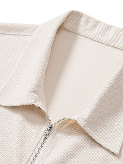 Elastic Corduroy Zip-Up Polo